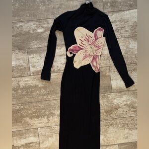 Desigual Black Long-Sleeve Midi Dress with Pink and Cream Floral
